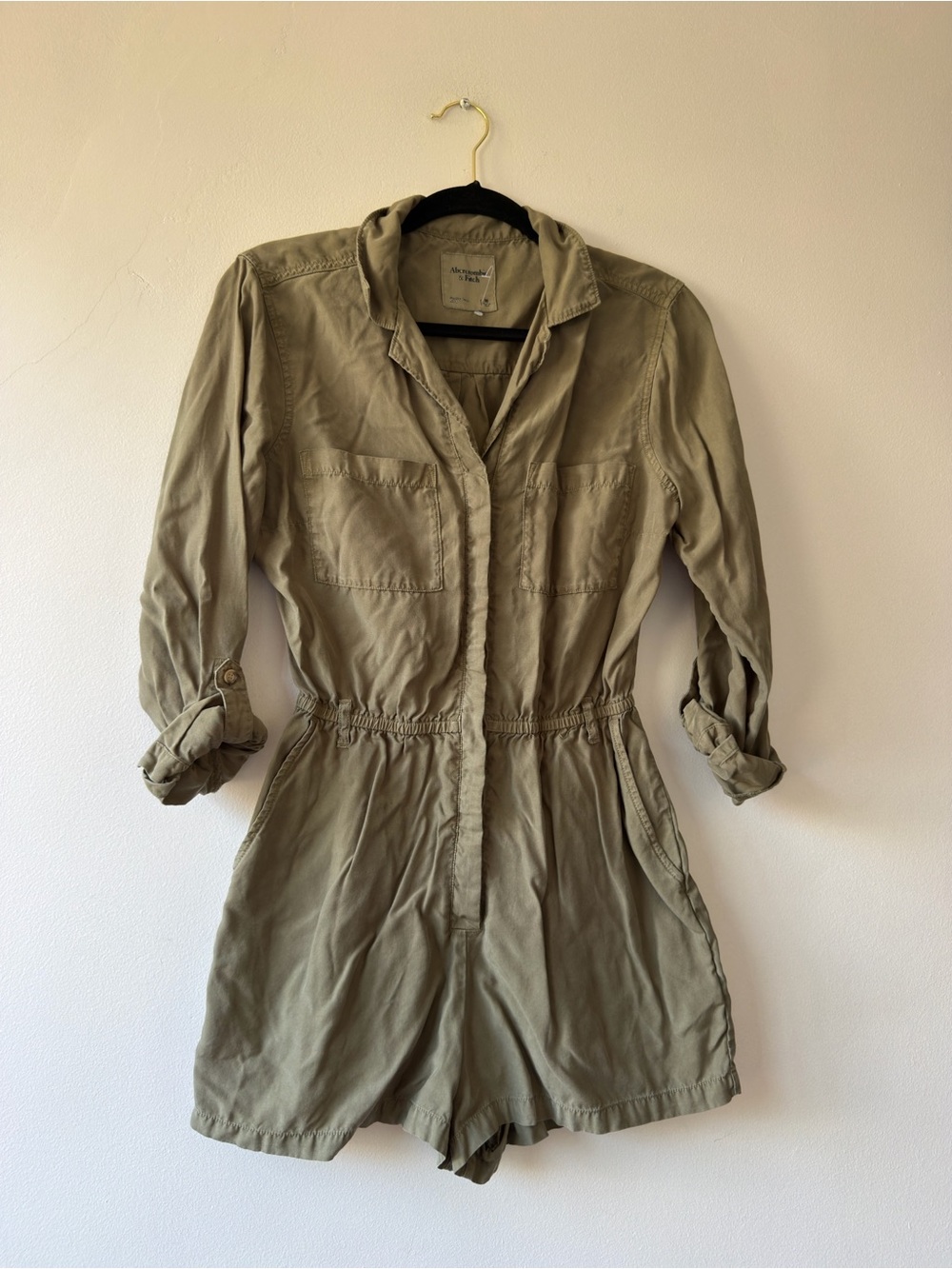 Abercrombie & Fitch Olive Green Lyocell Utility Romper Button Front Size M